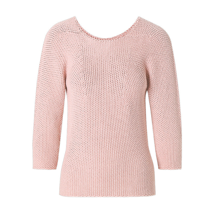 CHOCHENG Italia Women’s Round Neck 3/4 Sleeve Knit Sweater Pullover Top