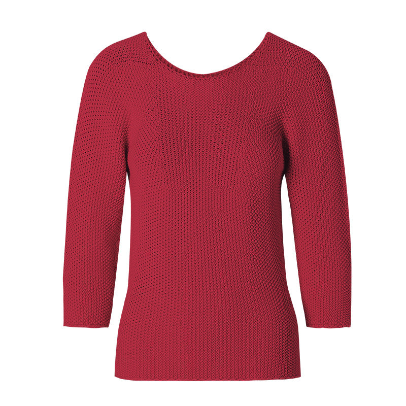 CHOCHENG Italia Women’s Round Neck 3/4 Sleeve Knit Sweater Pullover Top